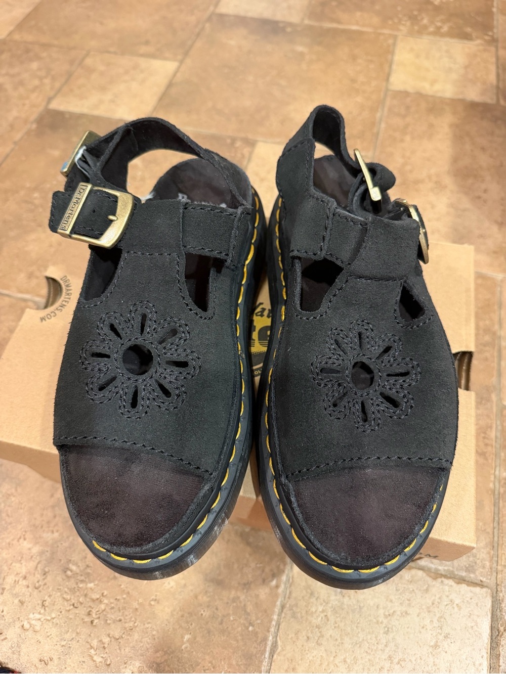 Dr. Martens Dunnet Flower black suede sandals womens